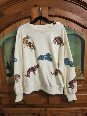 Peach Love Cream Sequin Tiger Cotton Top